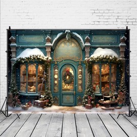 Christmas Toy Store Backdrop Window Winter Snow Christmas Tree Holiday Party Children Family Photo Decoration Banner Backdrop Photo Studio9x6FT