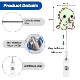 Dino With Iced Coffee Funny Medical Badge Reel | Retractable ID Card Dinosaur Badge Holder | Name Tag Work Badge Clip for RN LPN CNA MA Night Shift Nurse Nursing Student Doctor | Nurse Gifts | Acrylic