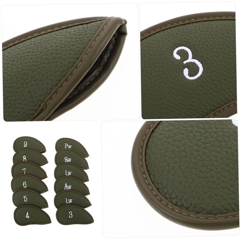 WOONEKY 12pcs Golf Iron Covers Thickened PU Leather Club Head