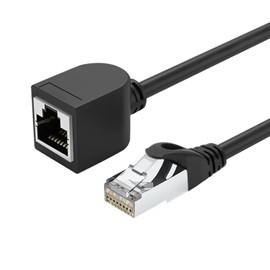 Cable de extensión Ethernet CAT6, cable RJ45 de 90 grados, cable de conexión Ethernet macho a hembra, soporte de ancho de banda de hasta 250 mhz, 1 pie, negro (línea recta)