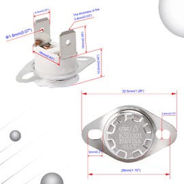 Aopin Thermal Control Switch KSD301 Normally Open NO 155 Degrees 250V 16A Thermostat Temperature Switch 8pcs