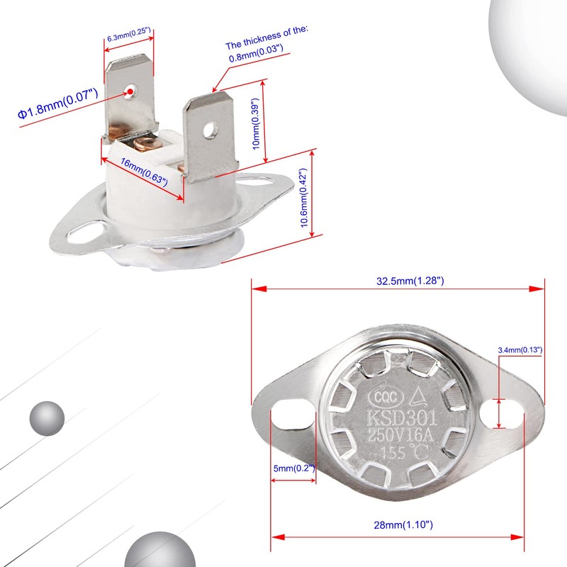 Aopin Thermal Control Switch KSD301 Normally Open NO 155 Degrees