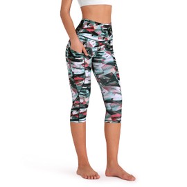 ODODOS Women's High Waisted Pattern Yoga Capri Leggings with Pockets, Tummy Control Non See Through Sports Athletic Workout Running Capris, FineArtWine, Large