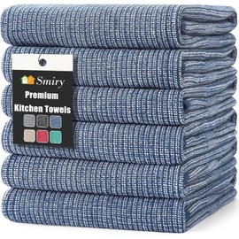smiry Premium Kitchen Towels(18"x 28", 6 Pack), Large Cotton Dish Cloths Set, Flat & Terry Towel Highly Absorbent Tea Towels with Hanging Loop, Navy