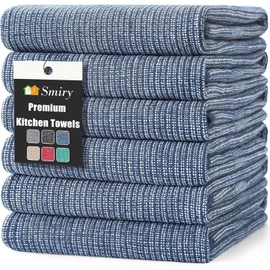 smiry Premium Kitchen Towels(18"x 28", 6 Pack), Large Cotton Dish Cloths Set, Flat & Terry Towel Highly Absorbent Tea Towels with Hanging Loop, Navy