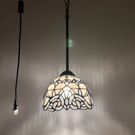 Enjoy Decor Lamps Tiffany Style Mini Hanging Lamp Plug In White Stained Glass Baroque Style 60"H