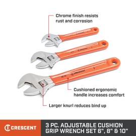 Crescent 3 Piece Adjustable Cushion Grip Wrench Set 6", 8" & 10" - AC26810CV