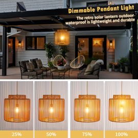 Solar Pendant Light Outdoor Hanging Lantern Solar Outdoor Chandelier with Remote Dimmable Waterproof Lantern Chandelier for Porch Patio Gazebo Garden Yard Decoration