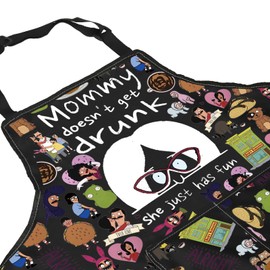 ZJXHPO Bob’s Linda Kitchen Apron Mommy Doesn't Get Drunk Apron With Pocket Bob's Burgers Kitchen Decor Bob Housewarming Gift (C-Mommy Apron)