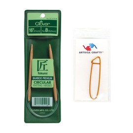 Clover Needlecraft Takumi Bamboo Circular Knitting Needles 16 inch Size 4/3.5mm Bundle with 1 Artsiga Crafts Stitch Holder 3016/16 04