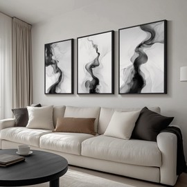 Large Framed Black and White Abstract Wall Art for Living Room, Set of 3 Modern Canvas Prints Paintings Artwork for Walls -Minimalist Pictures for Hallway, Bedroom, Office Wall Decor 24x36 In