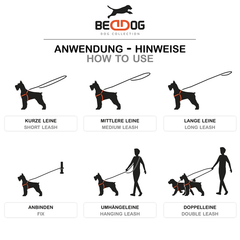 BedDog® Spike Dog Lead, Adjustable in 3 Lengths, Double Lead,
