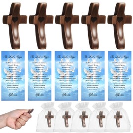 15Pcs Black Walnut Wooden Cross Set Cross My Heart Encouragement Gift Relieve Anxiety Comfort Cross for Clutching Clinging and Praying Handheld Wooden Cross with Prayer Cards Organza Bags for Children and Adults