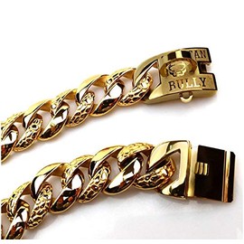Correas básicas para Perros Collar de Perro Grande de Acero Inoxidable de 32 mm Correa Cadena de Oro Bulldog Pitbull de Gran Calidad-Collar de 32...  