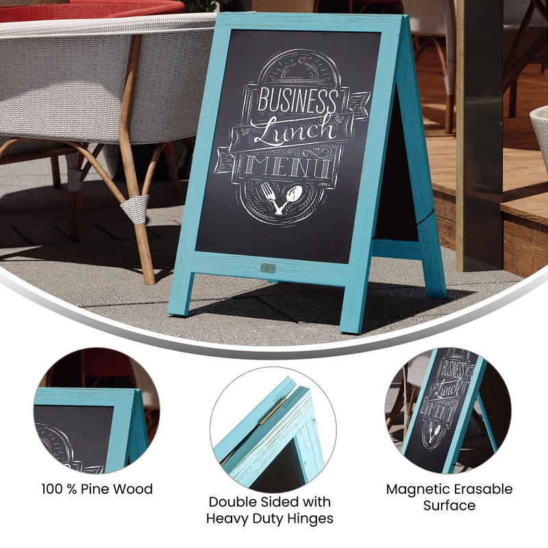 Flash Furniture Canterbury Magnetic Chalkboard Sign - Robin Blue Wood