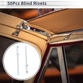 RATCHROLL 50 Pcs Dome Head Large Flange Blind Rivets 3.2mm Grip Diameter 8mm Grip Length 6mm Flange Diameter Silver Tone Iron Aluminum