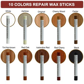 DEWEL Wood Filler Sticks, 10 Pcs Furniture Crayons for Scratches, Touch Up Wax Sticks, Upgrade Furniture Repair Wax Crayons Kit for Scratches, Holes, Floor, Table, Laminate, Carpenters