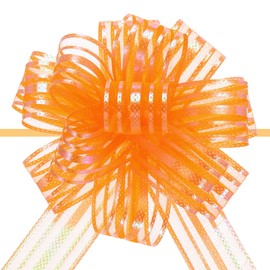 QUARKZMAN Pack of 5 4 Inch Large Organza Pull Bows Metallic Chiffon Gift Packaging Bows Ribbon Orange for Wedding Gifts Baskets Christmas
