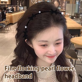 Pearl Headband for Women Girls Black Bow Head Band Women Girls Pearl Hair Band for Party Prom Wedding Bride Hair Accessories