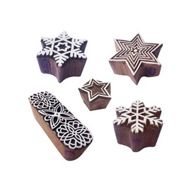 Royal Kraft Asian Shapes Star and Snowflake Wood Block Print Stamps (Set of 5) Htag1219