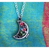 Adjustable Silver Plated Half Moon Filigree Picture Locket Pendant Necklace