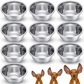 Ziliny 10 Pcs 8 Cup Metal Dog Bowls Stainless Steel Bowl Thickened Dog Food Bowls Travel Kennel Food and Water Dish for Medium Large Size Dogs Cats, 64 Oz, Dishwasher Safe