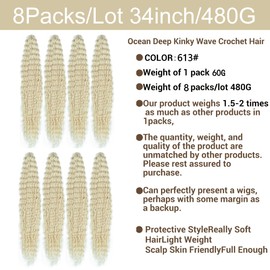 N BLE STAR Curl Crochet Hair For Black Women 34 Inch Kinky Wave Crochet Hair 8Pack Ombre Brown Beach Curl Crochet Hair Synthetic Bohemian Crochet Braid Kinky Deep Wave Braiding Hair Extensions 613#