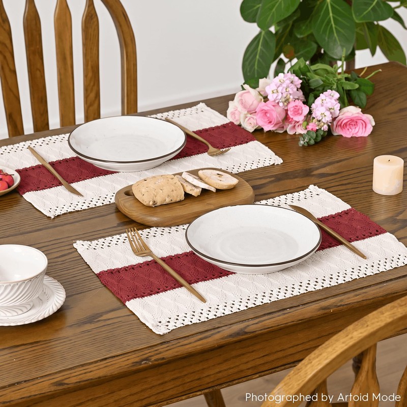 Rose Red Farmhouse Rustic Placemats Set of 4-12x18 Inch