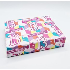 2 Sheets 13th Birthday Wrapping Paper Age 13 PINK FUN CUBES background Female Girl Giftwrap (PA)
