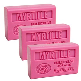 Label Provence Nature Savon de Marseille – pflegende französische Seife aus reinem Bio-Olivenöl und Sheabutter – Heidelbeerduft – 125 g Riegel – 3er-Set