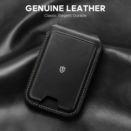 SHIELDON For MagSafe Wallet, Genuine Leather Adjustable Card Holder [Magnetic Stand] [RFID Blocker] [Slim] [ID Window] [Strong Adhesion] Magnetic Wallet, Retro black/black, Foldable