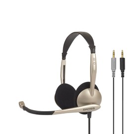 Koss CS100 Dual Sided On-Ear Headset, Two 3.5mm Plugs, Speech Recognition, Lightweigt Design, Black and Beige