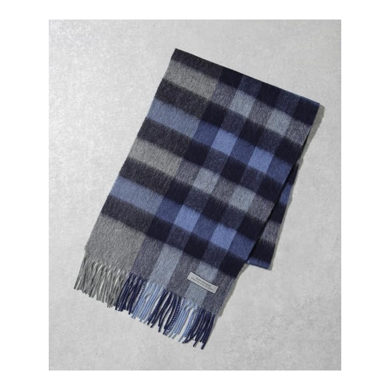 nano universe Wool Check Scarf, navy