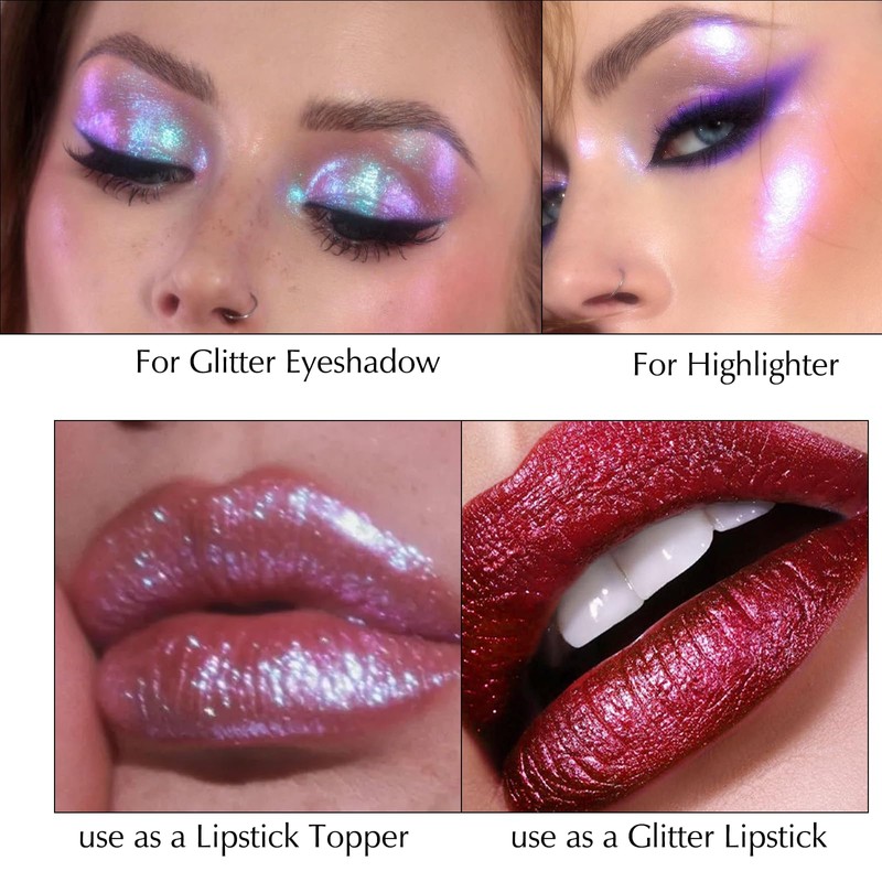 Rose Red Metallic Glitter Lipstick, Lightweight Shimmer Lipstick Non-Stick Full