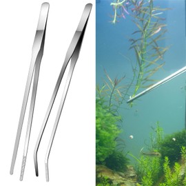 2 Pcs Reptile Feeding Tongs,Stainless Steel Feeding Tongs Long Tweezers Aquarium Tweezers Rubber Tipped Tweezers Straight and Curved Long Tweezers Terrarium Feeder Tool for Fish Tank Plant Aquascape