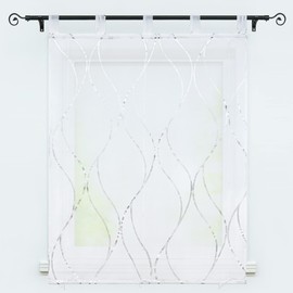 Delien Roman Blind Voile 1 Piece Curtains with Wave Pattern "Wogender Fluss" Stripes Transparent Rolls Kitchen Window Loop Roller Blind Modern Roman Curtain for Living Room with Loops W x H 140 x 150