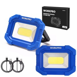 WORKPRO 2PC 2000LM Rechargeable LED Work Light Magnetic Work Light Stand COB Flood Light