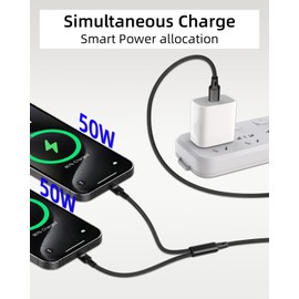 GELRHONR 100W Multi USB C Splitter Fast Charging Cable 4FT, Nylon Braided 2 in 1 USB C to C Splitter Cable, Dual Type C Cord with Phone, Laptop, Tablet and More