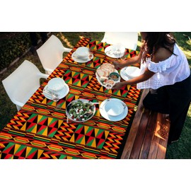 Buxiuer Juneteenth Tablecloth African American Party Decoration Kente Print Disposable Plastic Table Cloth Waterproof Picnic Dining Kitchen Decor 54 x108 Inch -Pack of 6