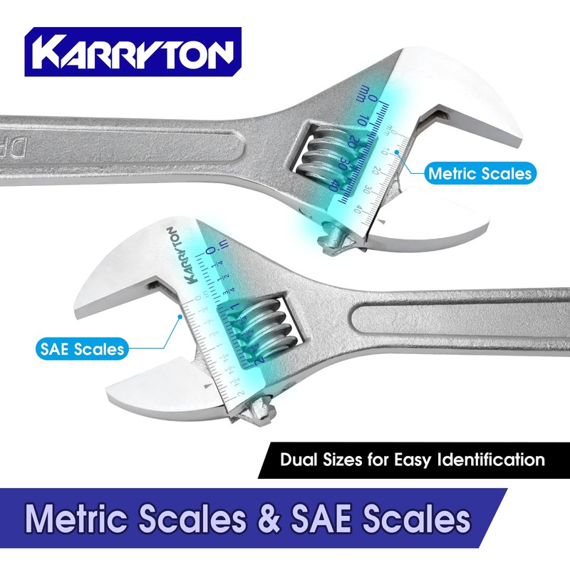 KARRYTON 15" Inch Adjustable Wrench with 1-3/4"(44mm) Max Jaw Opening