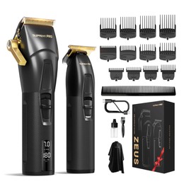 SUPRENT PRO Professional Hair Clippers for Men- USB-C Rechargeable Barber Hair Trimmer & T-Blade Trimmer Combo with 5V-Boost Technology- Cordless Clippers- LED Display Black