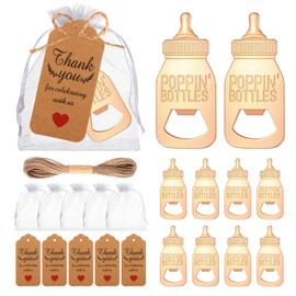 50Pcs Popping Bottle Openers Baby Shower Party Favors For Guests Baby Shower Return Favors Baby Bottle Shaped Bottle Opener Baby Shower Souvenirs With Organza Bags Thank You Cards