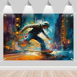 Playing Skateboard Backdrop Banner Street Graffiti Style Background Decor for Skateboarders and Skateboarding Fans Girls Boys Bedroom Dorm Wall Hanging Party Decorations 70.8x47.2in-BECKTEN