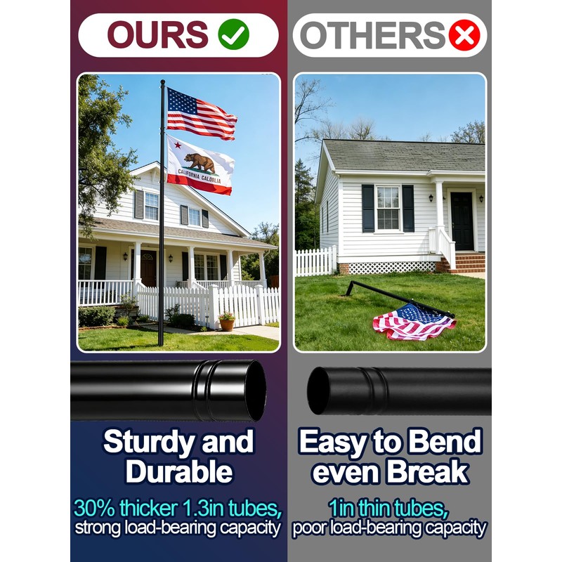 Acostop 15ft In Ground Flag Pole for Outside House, Fit