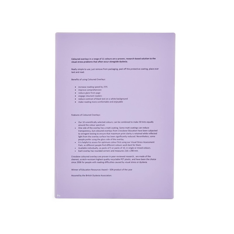 Crossbow Education Dyslexia Tinted A4 Page Overlays - Multi-Colour (Pack