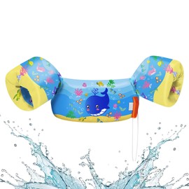 HeySplash Manguitos de natación para niños, diseño de dibujos animados de 2 a 6 años, flotador seguro sin inflar, cinturón de natación con cierre de seguridad para niños y niñas, ballena azul