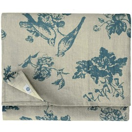 Linen & Cotton High Quality Tablecloth Fabric Table Linen Flores with Flower Motif - 100% Linen, Beige Blue (140 x 200 cm) Vintage Rectangular for Home Kitchen Living Room Decoration