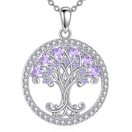 Tree of Life Necklace for Women Birthstones Jewellery for Women Sterling Silver Fine Anniversary Birthday Christmas Wedding Jewellery for Wife Sister, Sterling Silver, Cubic Zirconia