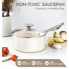 MICHELANGELO 1 Quart Saucepan with Lid, Nonstick Sauce Pan with Non-Toxic Ceramic Coating, Cream Sauce pan, 1 Qt Saucepans, Oven Safe