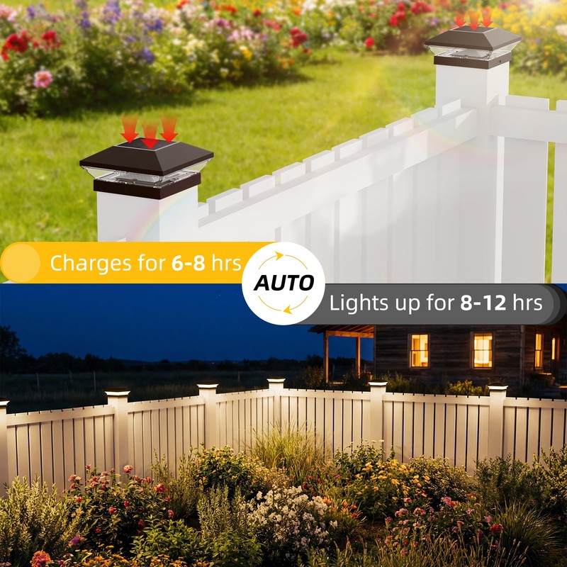 T-SUN Solar Post Cap Lights Outdoor 12 Pack, 2 Modes